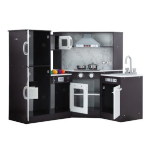 Keezi Kids Kitchen Play Set Wooden Pretend Cooking Playset w/Sounds Lights Black