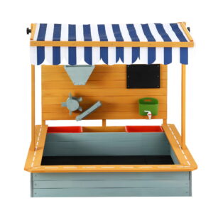 Keezi Kids Sandpit Wooden Canopy Sandbox With Cover Funnel Outdoor Toys 110cm Green