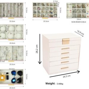 CARLA HOME  6-Layer Large Jewelry Organizer Box for Women with Mirror, Drawers, Hooks & Dividers for Rings, Necklaces, Bracelets, Ideal Gift for Women (White)