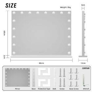 LED Beauty Mirror with 18 Bulbs, Colour Settings, USB A and USB C, White, 80 x 62cm