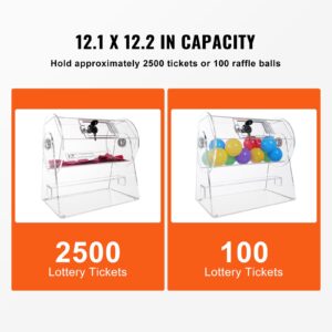 Acrylic Raffle Drum, Holds 2500 Tickets or 100 Raffle Balls, Professional Raffle Ticket Spinning Cage with 2 Keys, Transparent Lottery Spinning Drawing, Raffle Ticket Box for Lottery Games Bingo